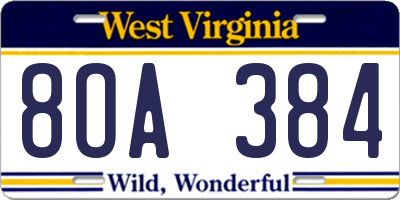 WV license plate 8OA384