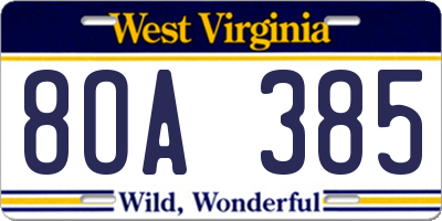 WV license plate 8OA385