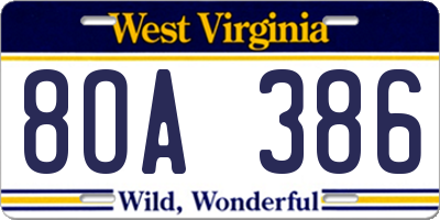 WV license plate 8OA386