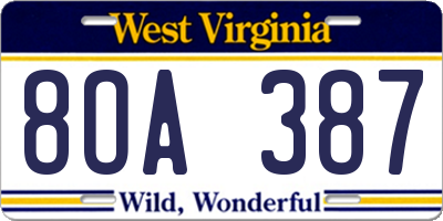 WV license plate 8OA387