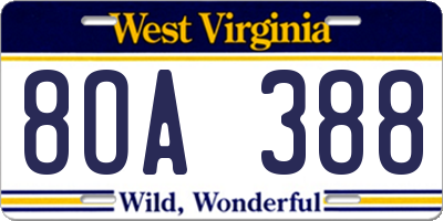 WV license plate 8OA388
