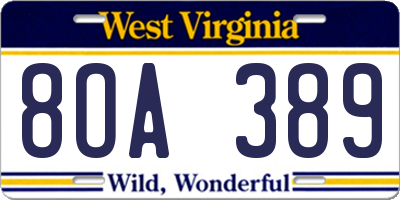 WV license plate 8OA389