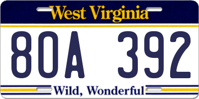 WV license plate 8OA392
