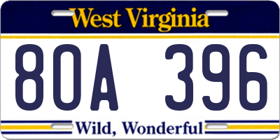 WV license plate 8OA396
