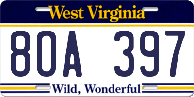 WV license plate 8OA397