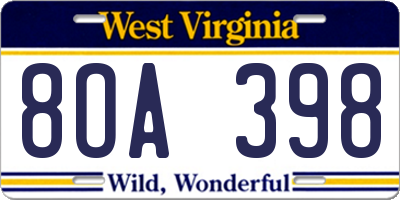 WV license plate 8OA398