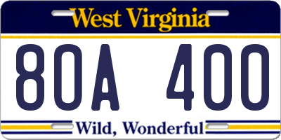 WV license plate 8OA400