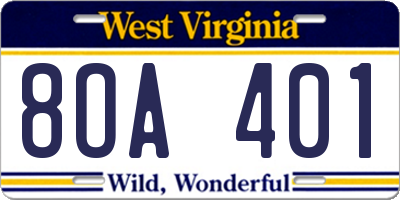 WV license plate 8OA401