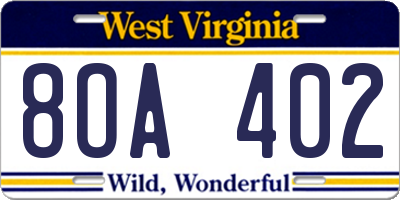 WV license plate 8OA402