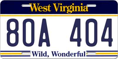 WV license plate 8OA404