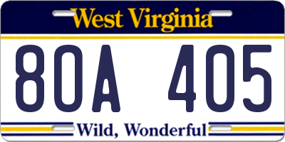 WV license plate 8OA405