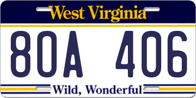 WV license plate 8OA406