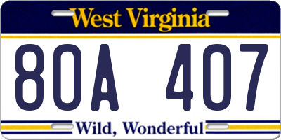 WV license plate 8OA407
