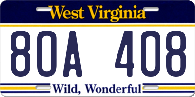 WV license plate 8OA408