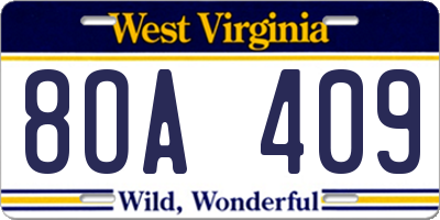 WV license plate 8OA409