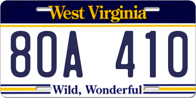 WV license plate 8OA410