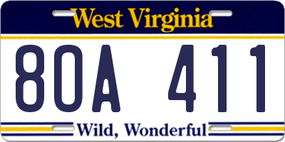 WV license plate 8OA411