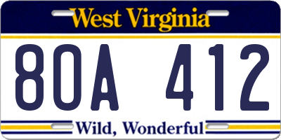 WV license plate 8OA412