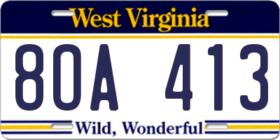 WV license plate 8OA413