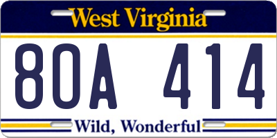 WV license plate 8OA414