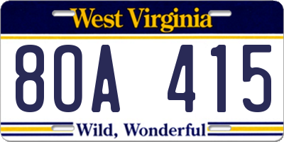 WV license plate 8OA415