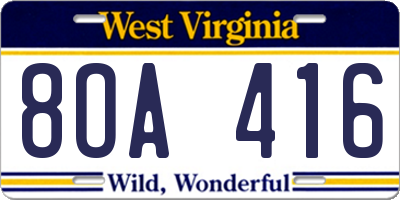 WV license plate 8OA416