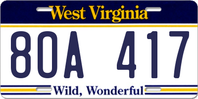 WV license plate 8OA417