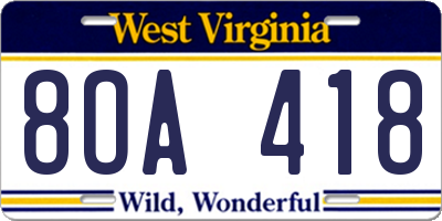 WV license plate 8OA418