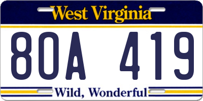 WV license plate 8OA419