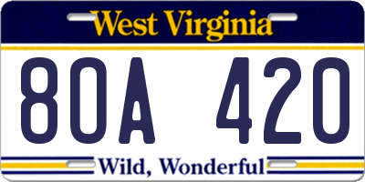 WV license plate 8OA420