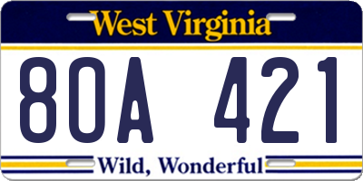 WV license plate 8OA421
