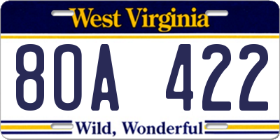 WV license plate 8OA422