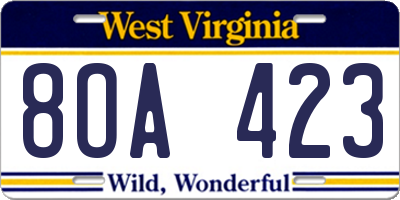 WV license plate 8OA423