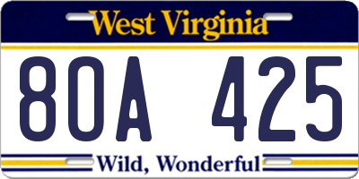 WV license plate 8OA425