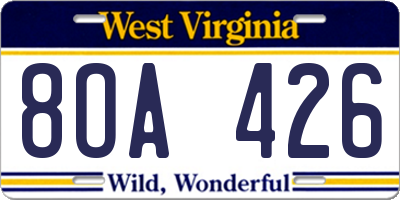 WV license plate 8OA426