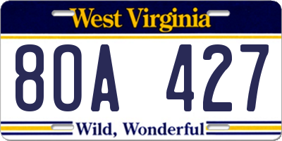 WV license plate 8OA427