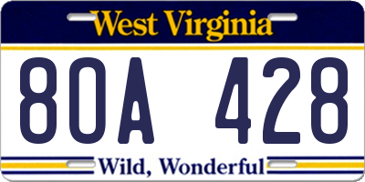 WV license plate 8OA428