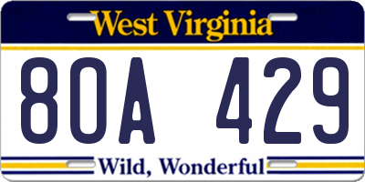 WV license plate 8OA429