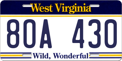 WV license plate 8OA430