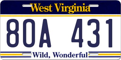 WV license plate 8OA431