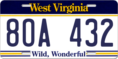 WV license plate 8OA432