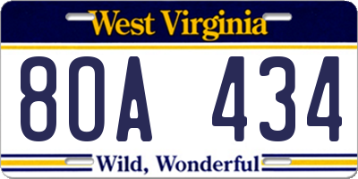 WV license plate 8OA434