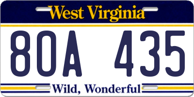 WV license plate 8OA435