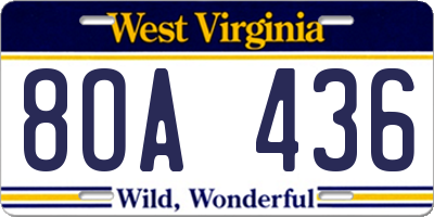WV license plate 8OA436
