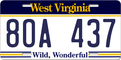 WV license plate 8OA437