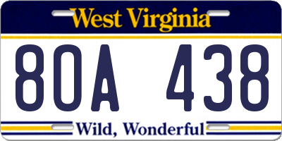 WV license plate 8OA438