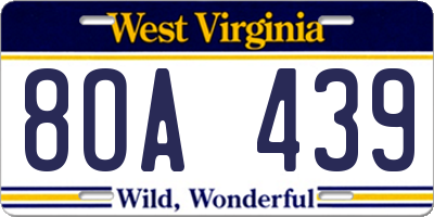 WV license plate 8OA439