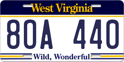 WV license plate 8OA440