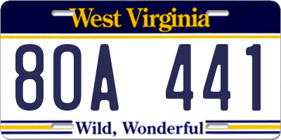 WV license plate 8OA441