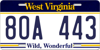 WV license plate 8OA443